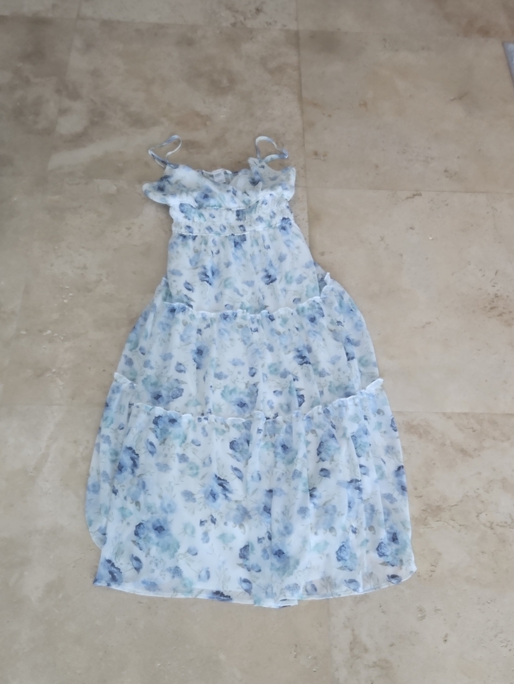 Altar's State Light Blue Floral Tiered Sundress